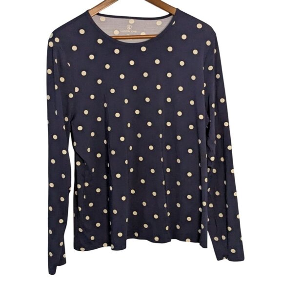Lands End Navy Polka Dot Long Sleeve Top XL - Picture 1 of 10